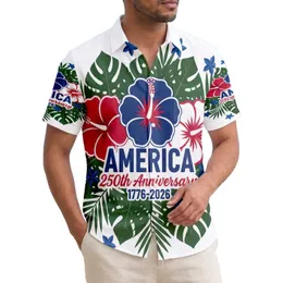 America 250th Anniversary Patriotic Tropical Flowers 1776-2026 Red White Blue Short-sleeve Hawaiian Shirt