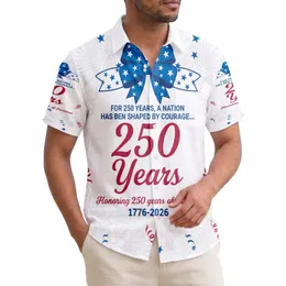 USA 250th Anniversary: Patriotic '250 Years' Hawaiian Palm Hibiscus Star Ribbon Short-sleeve Hawaiian Shirt