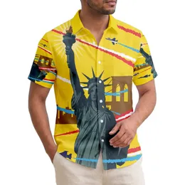 America 250th Liberty Bridge Jets US Patriotic Hawaiian Sky Design Short-sleeve Hawaiian Shirt