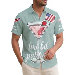 America 250th Birthday Martini Glass Flag 'tini bit patriotic' Script Seafoam Short-sleeve Hawaiian Shirt