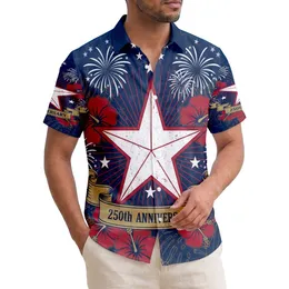 America's 250th Birthday Patriotic Hawaiian Star Hibiscus Tropical Emblem Navy Gold Short-sleeve Hawaiian Shirt