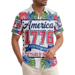 America 250th 1776 Freedom Patriotic Hawaiian Hibiscus Plumeria Palms Short-sleeve Hawaiian Shirt