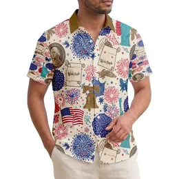 USA 250th Anniversary Patriotic Hawaiian Fabric Design: Washington, Liberty Bell, Eagle, Flag, Fireworks Short-sleeve Hawaiian Shirt