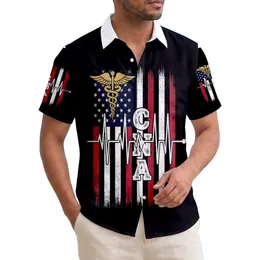 America 250th Caduceus Flag: CNA Heartbeat, Distressed Patriotic Americana Symbol Short-sleeve Hawaiian Shirt