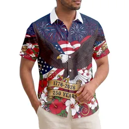 America 250th Commemoration: Bald Eagle Flag, 1776-2026, Hibiscus Palm Gold Scroll Short-sleeve Hawaiian Shirt