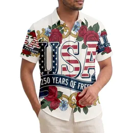 America 250th Anniversary: Patriotic Hawaiian USA, Freedom Banner, Floral Gold Design Short-sleeve Hawaiian Shirt