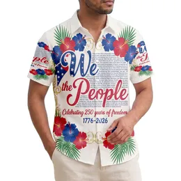 America 250th We The People Ribbon Script Hawaiian Hibiscus 1776 Freedom Commemorative Short-sleeve Hawaiian Shirt