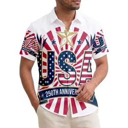 USA 250th Anniversary Patriotic Tropical Stars Stripes Golden Star Sunburst Short-sleeve Hawaiian Shirt