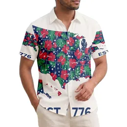 America 250th Anniversary Patriotic Hawaiian Map Silhouette Tropical Flowers EST. 1776 Short-sleeve Hawaiian Shirt