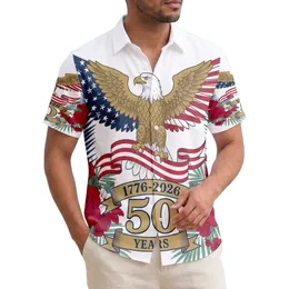 America 250th Anniversary Bald Eagle Flag 1776-2026 Stars Stripes Crimson Rose Wreath Short-sleeve Hawaiian Shirt
