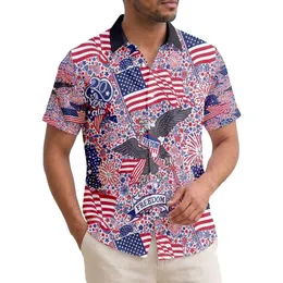 America 250th: Waving Flags, Heraldic Eagles, FREEDOM Text, Edge-to-Edge Starbursts Short-sleeve Hawaiian Shirt