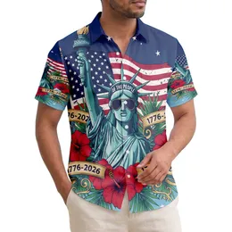 America 250th Liberty Crown Distressed Flag Hibiscus Palm 1776-2026 Short-sleeve Hawaiian Shirt