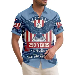 USA 250th Anniversary Bald Eagle Emblem: We The People, 1776-2026, Distressed Stripes Wreaths Short-sleeve Hawaiian Shirt