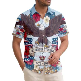 America 250th Anniversary: Bald Eagle, SIC SEMPER TYRANNIS, Tropical Floral 1776-2026 Short-sleeve Hawaiian Shirt