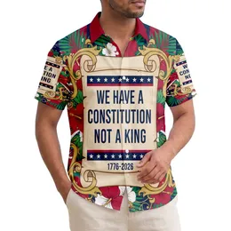 America 250th Anniversary: Constitution Scroll, Patriotic Tropical Palms & Hibiscus, 1776-2026 Short-sleeve Hawaiian Shirt