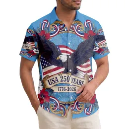 America 250th Eagle Flag 1776-2026 Patriotic Scrollwork Tropical Ribbons Short-sleeve Hawaiian Shirt
