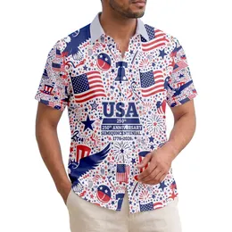 USA 250th Anniversary Patriotic Hawaiian Print: Flag Eagle Liberty Bell Star Football Pattern Short-sleeve Hawaiian Shirt