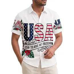 America 250th USA Stars Stripes Freedom Banner Wreath Tropical Floral Design Short-sleeve Hawaiian Shirt