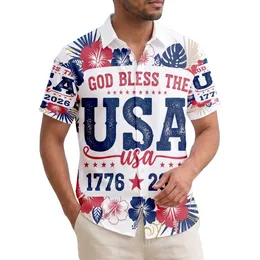 USA 250th Anniversary: God Bless 1776 2026 Patriotic Hawaiian Hibiscus Gold Short-sleeve Hawaiian Shirt