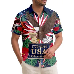 America 250th Bald Eagle Tropical Patriotic Hibiscus 1776-2026 Stars & Ribbons Short-sleeve Hawaiian Shirt