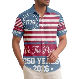 America 250th Flag: 'We The People' 1776, 13 Stars Distressed Tropical Americana 2026 Short-sleeve Hawaiian Shirt