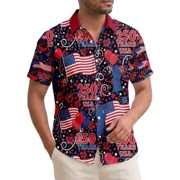 USA 250th Birthday Waving Flag Liberty Tropical Pattern Red Blue White Black Stars Confetti Short-sleeve Hawaiian Shirt