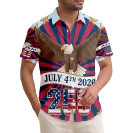 America 250th Semiquincentennial Bald Eagle July 4th 2026 Flag Stars Short-sleeve Hawaiian Shirt