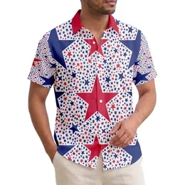 USA 250th Birthday Patriotic Hawaiian Stars Navy Red White Seamless Allover Textile Pattern Short-sleeve Hawaiian Shirt