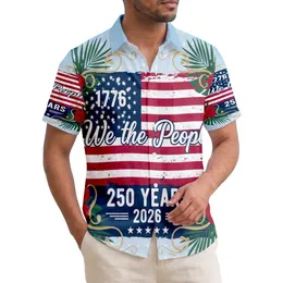 Patriotic Americana 250th Anniversary Flag 'We the People' 1776 Hibiscus Scroll Short-sleeve Hawaiian Shirt
