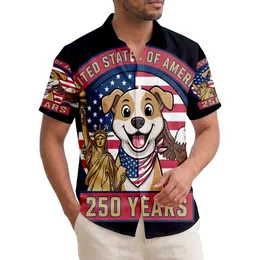 America 250th Commemorative: Patriotic Dog, Statue of Liberty, Eagle Flag Emblem Short-sleeve Hawaiian Shirt
