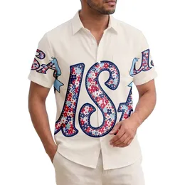 USA 250th Anniversary Patriotic Cursive Wildflower Navy Stitch Sky Bows Short-sleeve Hawaiian Shirt