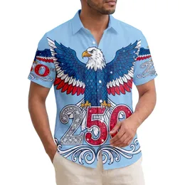 America 250th Anniversary Eagle: Spread Wings, Gem Red White Blue Silver 250 Emblem Short-sleeve Hawaiian Shirt