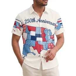 America 250th Birthday Patchwork Map States Americana Flag Hawaiian Daisies Short-sleeve Hawaiian Shirt