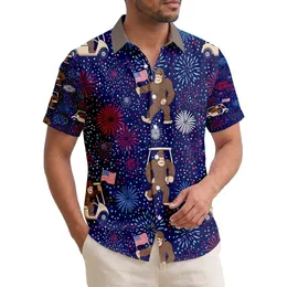 Patriotic Bigfoot 250th Anniversary Hawaiian Golf Cart Flag Fireworks Short-sleeve Hawaiian Shirt