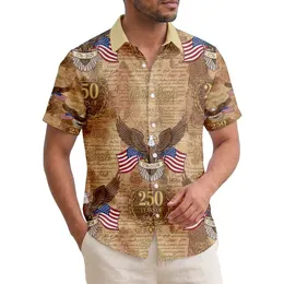 USA 250th Birthday Patriotic Eagle Flag Scrollwork Parchment Design Short-sleeve Hawaiian Shirt