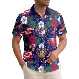 America 250th Patriotic Hawaiian Flag Eagle Hibiscus Print Short-sleeve Hawaiian Shirt