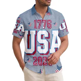 America 250th Anniversary Patriotic Hawaiian 1776 USA 2026 Flag Star Design, Blue Jean Background Short-sleeve Hawaiian Shirt