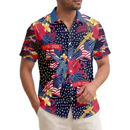 America 250th Patriotic Hawaiian Modern Sporting Rifle Flag Hibiscus Plumeria Starfield Short-sleeve Hawaiian Shirt