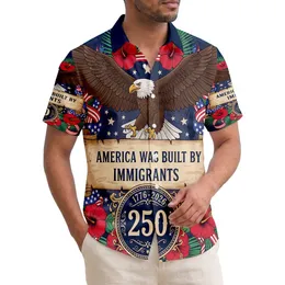 America 250th Eagle Immigrant Legacy Tropical Hibiscus Palm 1776-2026 Design Short-sleeve Hawaiian Shirt