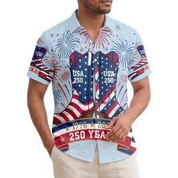 America 250th Birthday Patriotic Cowboy Boots Red White Blue Fireworks 1776 2026 Short-sleeve Hawaiian Shirt