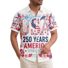 America 250th Anniversary USA Floral Letter Patriotic Ribbon Tropical Commemoration Short-sleeve Hawaiian Shirt