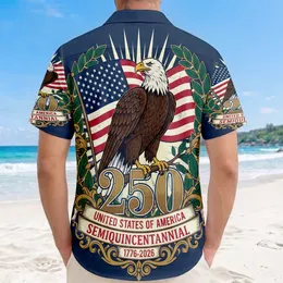 America 250th Anniversary Bald Eagle Flag Laurel Wreath Emblem Gold 250 1776 Short-sleeve Hawaiian Shirt