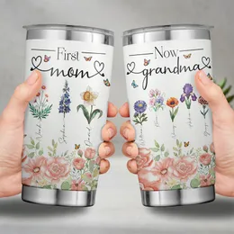 Personalized Birth Month Flower Stainless Tumbler 20oz Mother's Day Gift