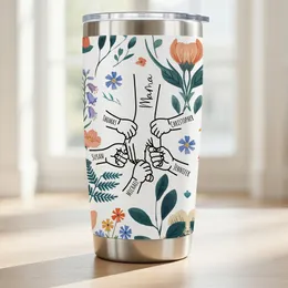 Personalized Mom Floral Holding Hands Stainless Tumbler 20oz Mother's Day Gift