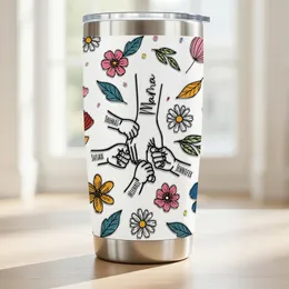 Personalized Nana Floral Holding Hands Stainless Tumbler 20oz Mother's Day Gift
