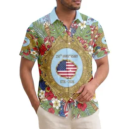 Distressed American Flag 250th Anniversary Emblem - USA 1776-2026 Tropical Patriotic Hawaiian Shirt