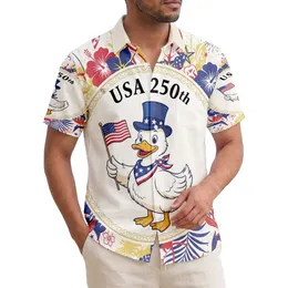Cartoon Duck American Flag 1776-2026 - USA 250th Anniversary Independence Day Hawaiian Shirt