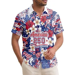 Patriotic Emblem Tropical Flowers Palm 1776 - USA 250th Anniversary Independence Day Hawaiian Shirt