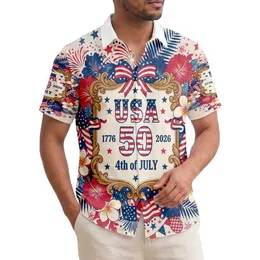 USA 250th Anniversary Emblem 1776-2026 - Patriotic Tropical 4th of July Flag Art Hawaiian Shirt