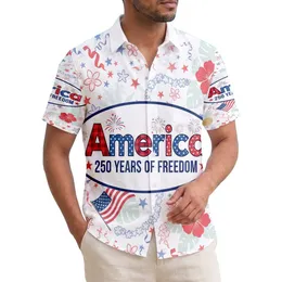 Patriotic 'America' Text 250 Years of Freedom - USA 250th Anniversary Tropical Hibiscus Hawaiian Shirt